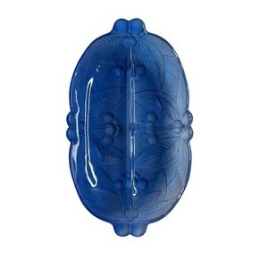Vintage‎ Cobalt Blue Satin Glass Divided Relish Dish Oval Berry Leaf Pattern